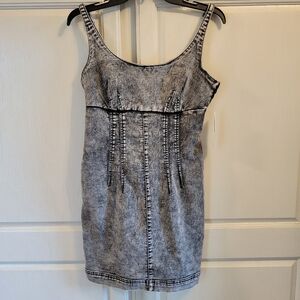 No Boundaries Black Acid Wash Denim Look Tank Dress